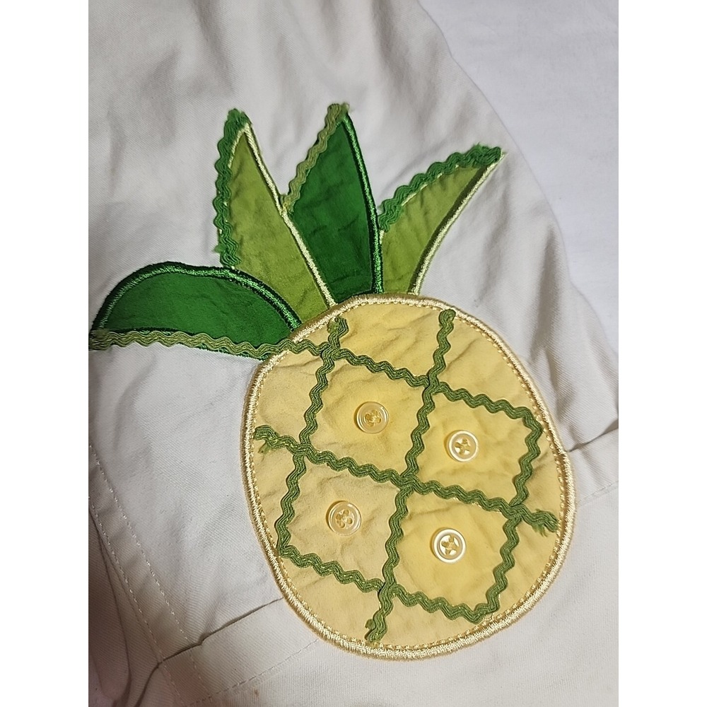 Lands End Girls Capri Pants White with Pineapple Applique SZ 8 Adjustable Waist - Picture 3 of 7